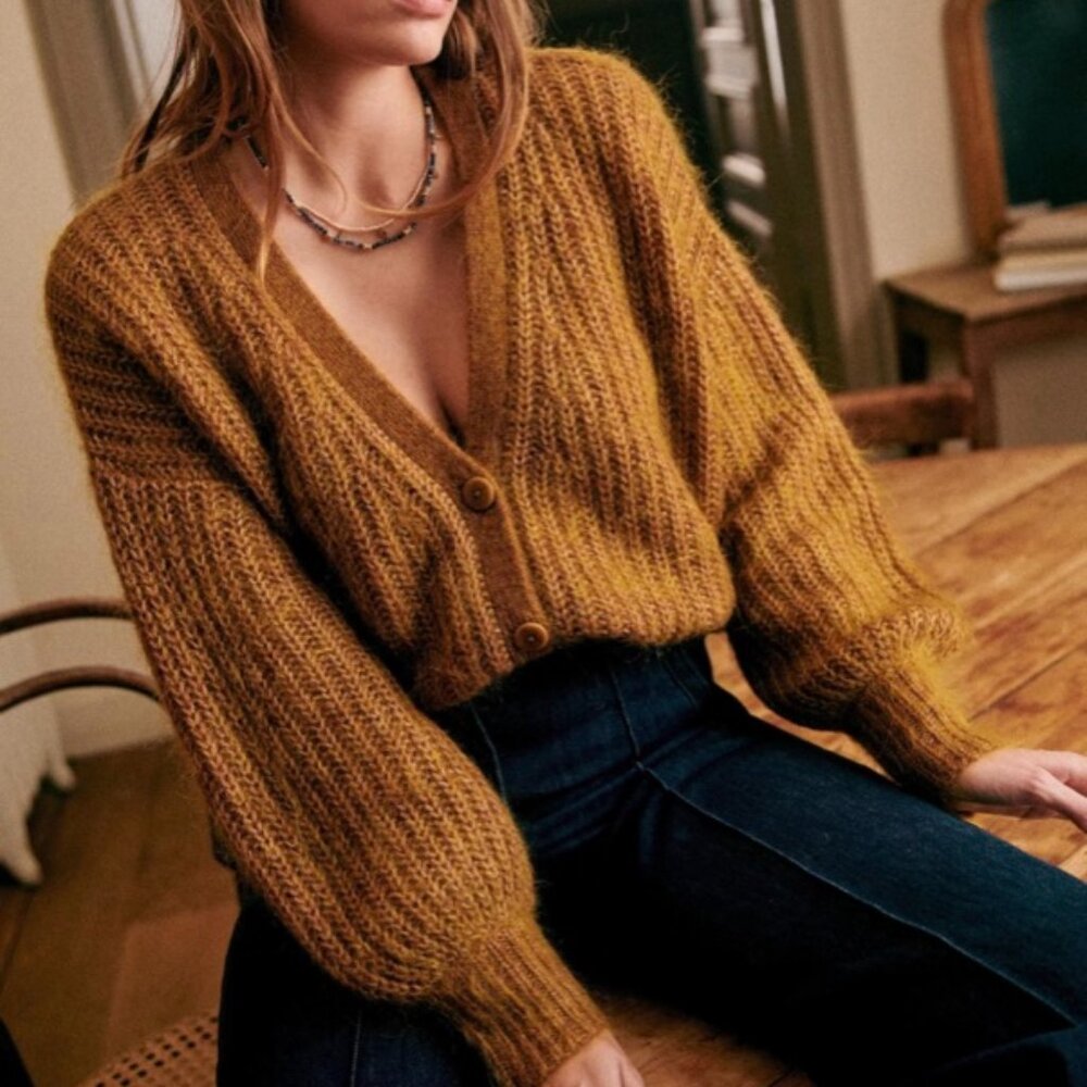 EUC Sezane Achille Cardigan Mottled Gold Size XS